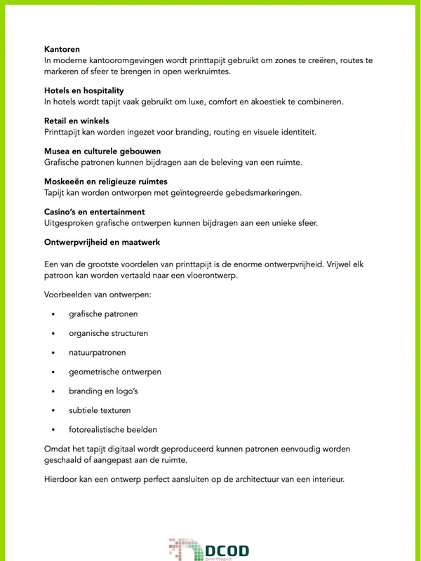 Voorbeeld pagina uit Hoe wordt een ontwerp op tapijt geprint?